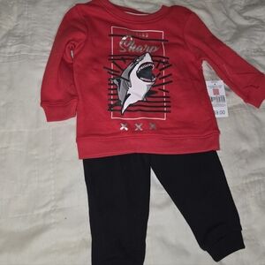 Red Shark Graphic Sweatshirt and Black Pants Set